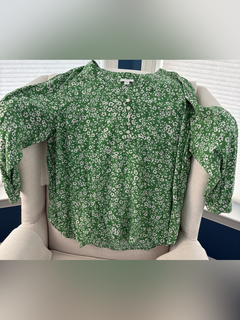 J Jill Green Floral Popover Top. Size Petite XL